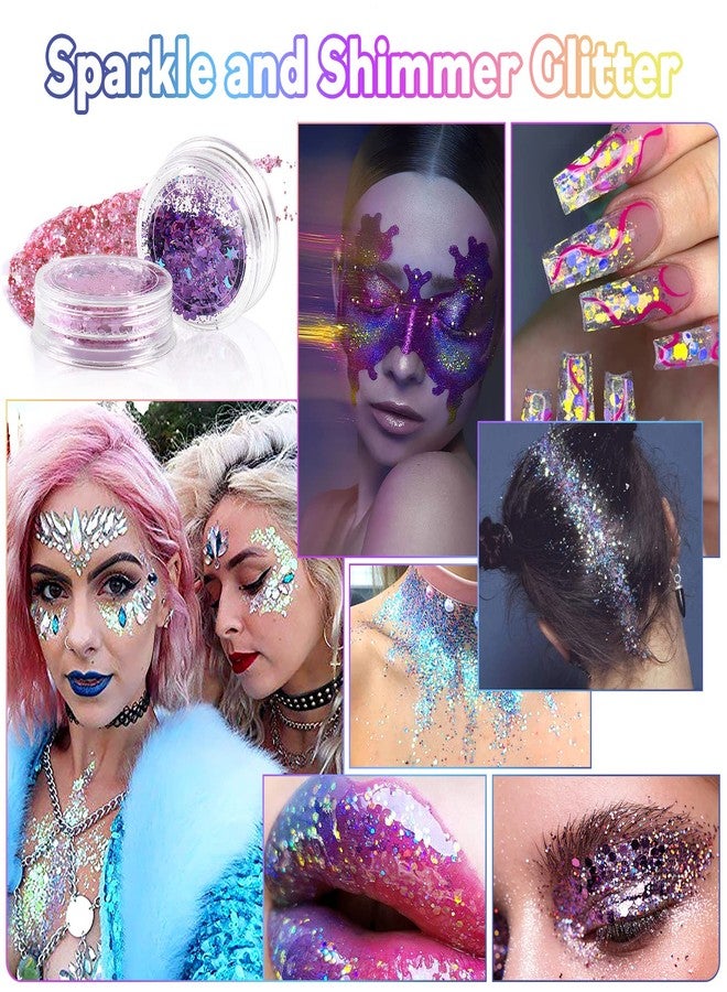 Laza Body Glitter, 2 Jars Holographic Chunky Sequins with Glitter Glue Perfect for Women Eyeshadow Makeup Face Paint Festival Rave Outfits Hair Accessories Carnival Party Costumes - Cyan Blue - Image 5